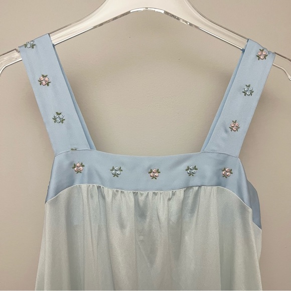 Vintage Powder Blue Floral Slip Maxi Nightgown - Picture 3 of 7